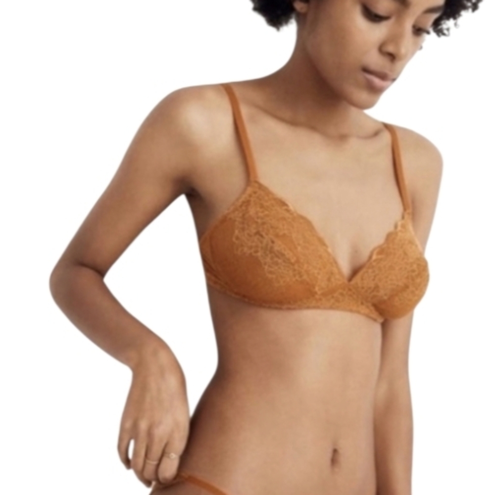 Madewell XS Camila Lace Bralette Rust Brown Stretchy Bra Bohemian Girlie